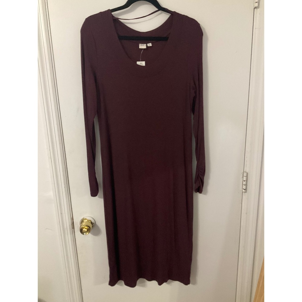 Gap Womens Ribbed Long Sleeve Midi Dress Burgundy Maroon Scoop Neck Large NWT